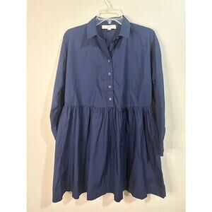 Loft Navy Long Sleeve 100% Cotton Shirt Dress Size Small